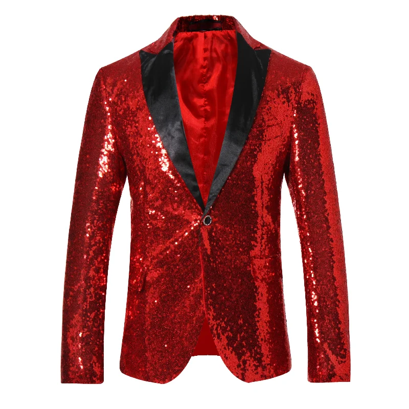 Best tuxedo for corporate dinner party -NightClub Sequin Jacket Red Party Blazer