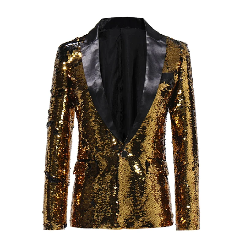 Men's premium tuxedo for wedding dinner -Reversible Gold Sequins Blazer