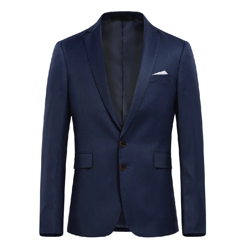 Men's business formal tuxedo rental -Mens Solid Color Two Button Single Breasted Blazer Navy