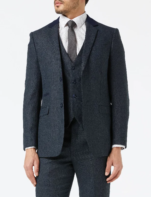 Men's designer black tuxedo jacket -NAVY HERRINGBONE TWEED JACKET