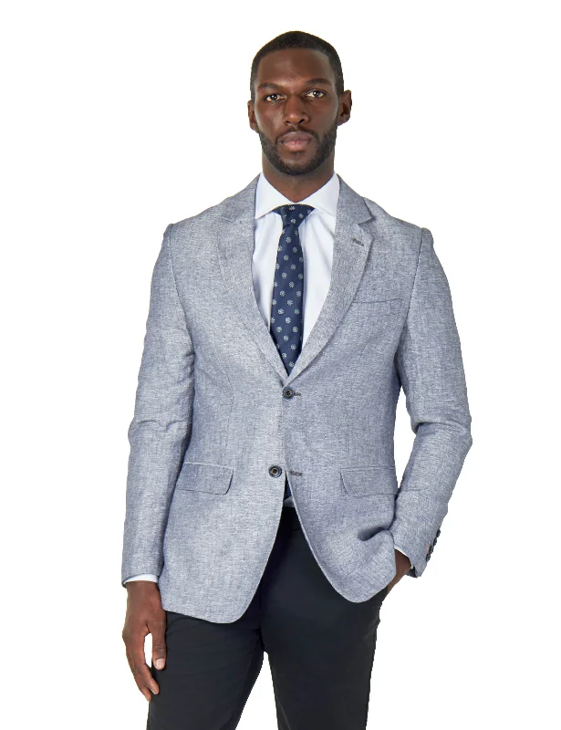 Men's tailored tuxedo for formal wedding -RAY - TAILORED FIT BLUE GREY HERRINGBONE LINEN SUIT JACKET