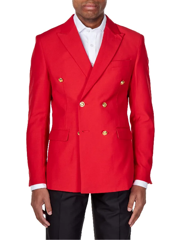 Men's premium slim fit business tuxedo -RED DOUBLE BREASTED GOLD BUTTON JACKET