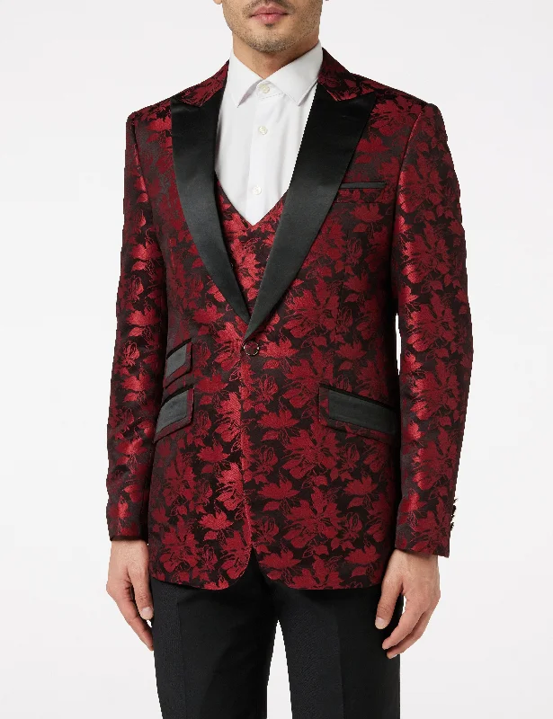 Best tuxedo for men's formal dinner -RED GROOMS WEDDING JACKET & WAISTCOAT