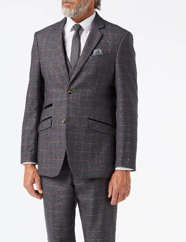 Men's tailored tuxedo for wedding -ROGER - GREY CHECK JACKET & WAISTCOAT