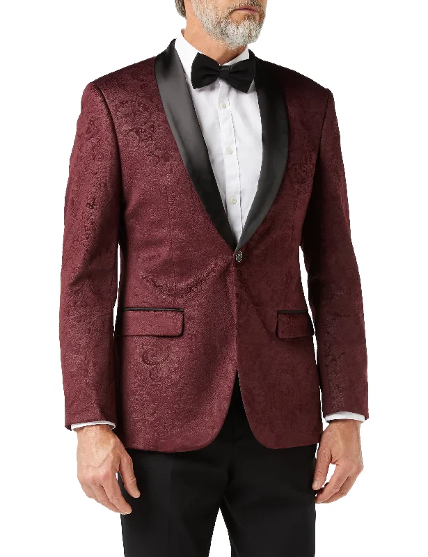 Men's wool tuxedo for black tie party -RONY - MAROON VELVET PAISLEY BLAZER