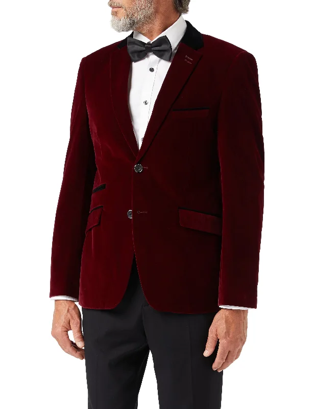 Men's modern tuxedo with satin collar -SAM - Burgundy Velvet Blazer