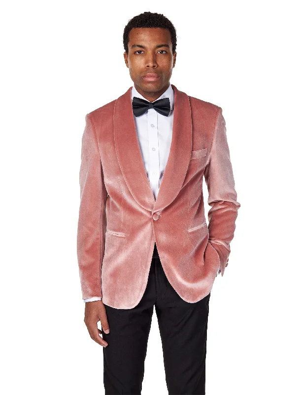 Men's formal tuxedo for office party -SHAWL COLLAR VELVET TUXEDO – BLUSH PINK