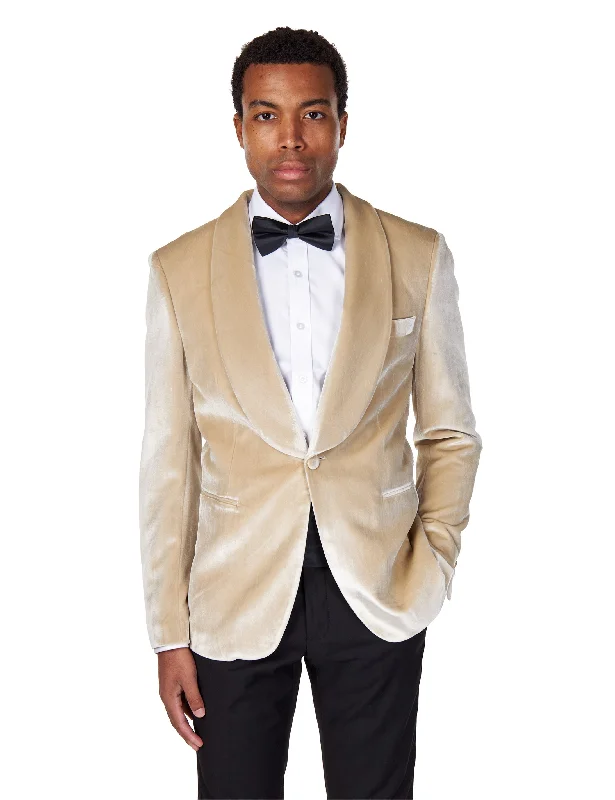 Men's business tuxedo jacket for office wear -SHAWL COLLAR VELVET TUXEDO – CREAM