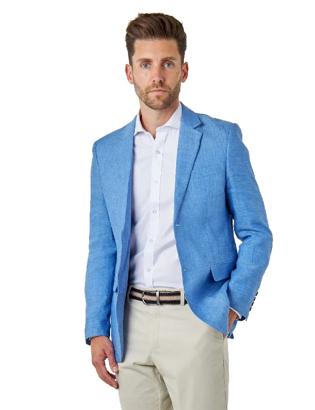 Best men's tuxedo for corporate gatherings -LEWIS - Sky Blue Linen Tailored Fit Summer Suit Blazer