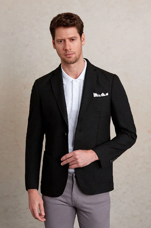 Men's slim fit tuxedo for business meetings -Slim Fit Notch Lapel Black Casual Blazer