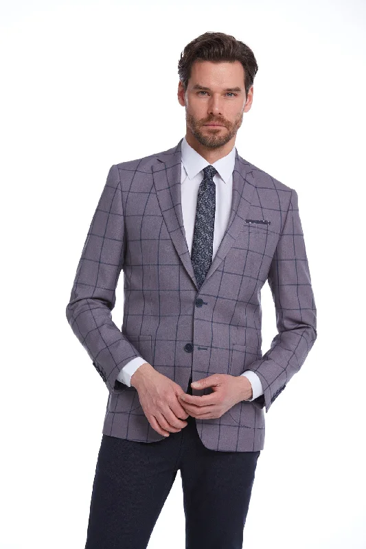 Best men's tuxedo for corporate gatherings -Slim Fit Notch Lapel Checked Brick Classic Blazer, Gray K.