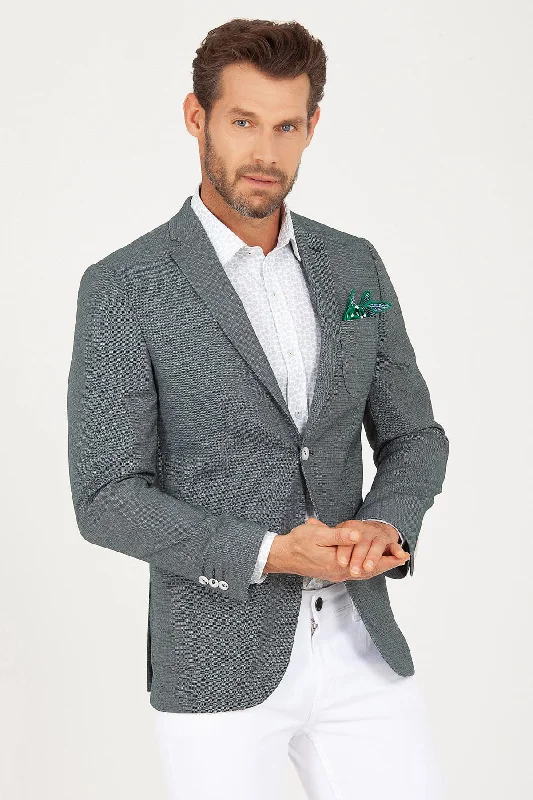 Men's grey tuxedo with satin collar for wedding -Slim Fit Notch Lapel Green Casual Blazer