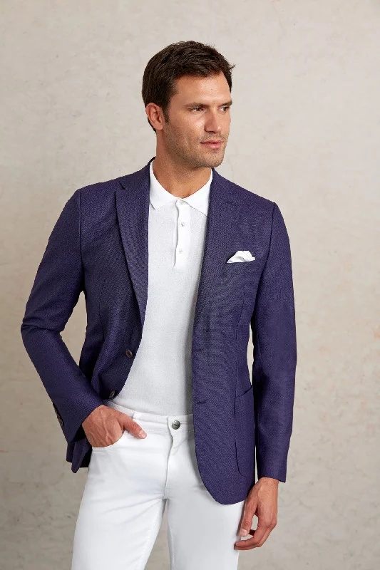 Men's custom tuxedo jacket with satin lapels -Slim Fit Notch Lapel Purple Casual Blazer