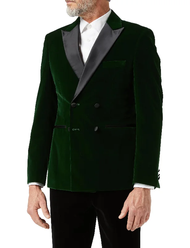 Men's luxury navy tuxedo for corporate event -SMITH - Green Soft Velvet Dinner Jacket