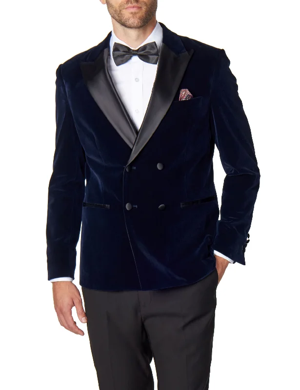 Men's luxury tuxedo rental for weddings -SMITH-NAVY TUXEDO DOUBLE BREASTED VELVET BLAZER