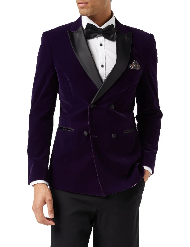 Men's grey tuxedo jacket for business party -SMITH - Purple Soft Velvet Dinner Jacket