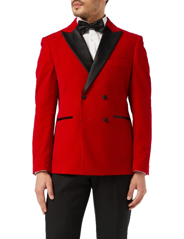 Men's slim fit tuxedo jacket for evening wedding -SMITH - Red Soft Velvet Dinner Jacket