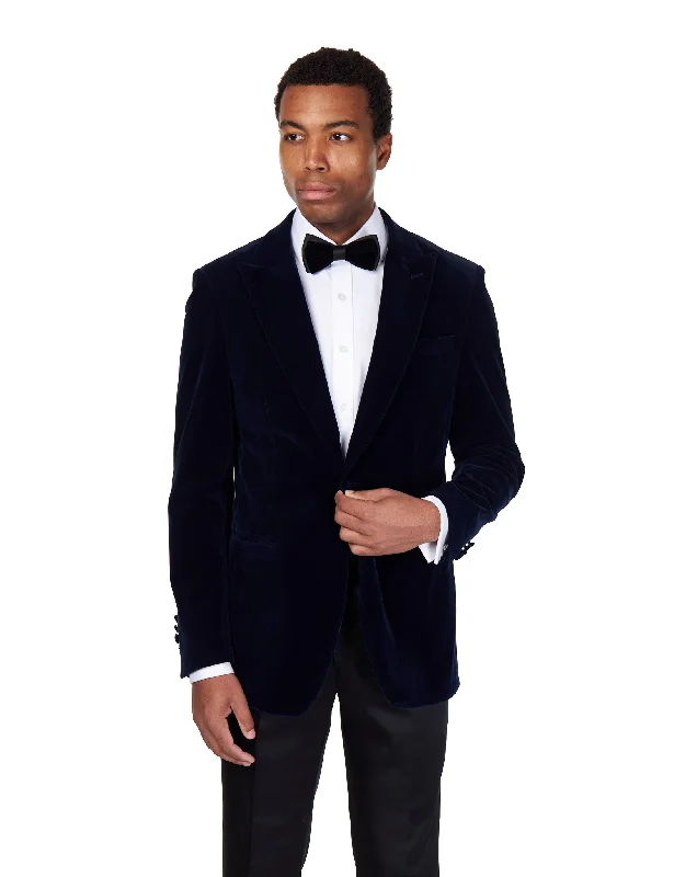 Men's wool tuxedo for formal business event -STAN – NAVY VELVET TUXEDO SMOKING JACKET