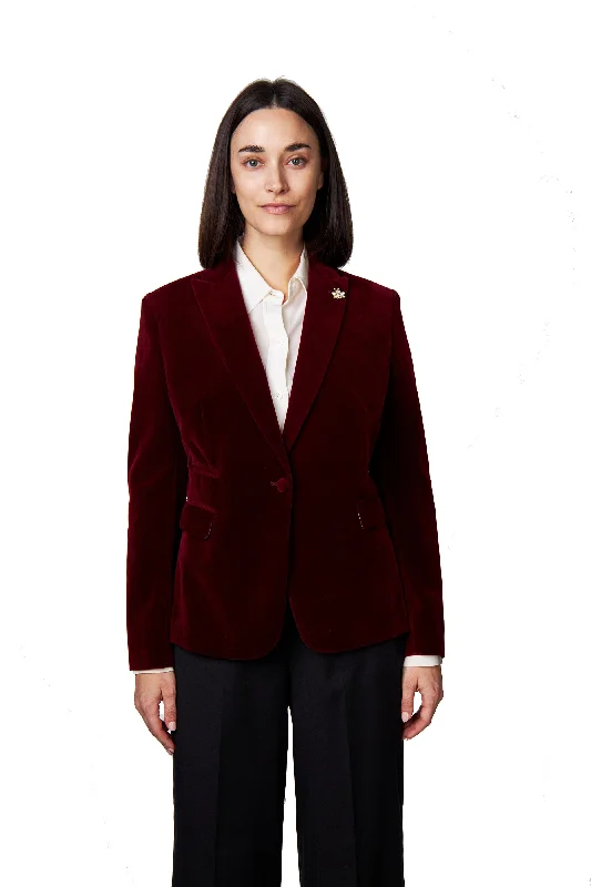 Men's tailored navy tuxedo with satin lapel -STELLA - LADIES MAROON VELVET BLAZER