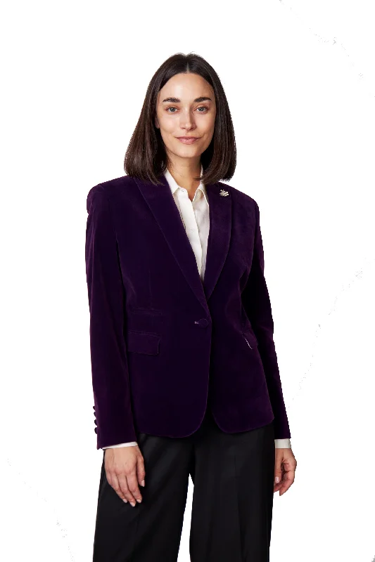 Men's business tuxedo jacket for office wear -STELLA - LADIES PURPLE VELVET BLAZER