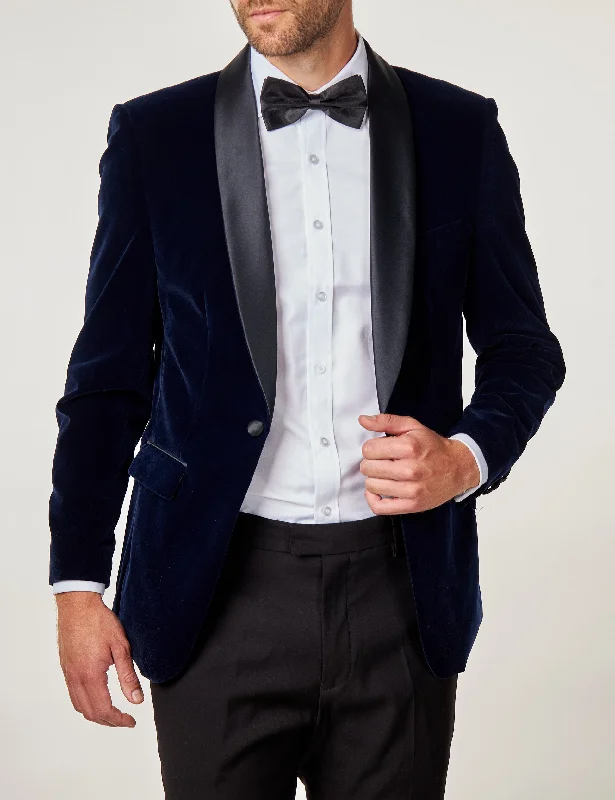 Men's slim fit tuxedo for formal business dinner -TUXEDO GARY - NAVY SOFT VELVET JACKET