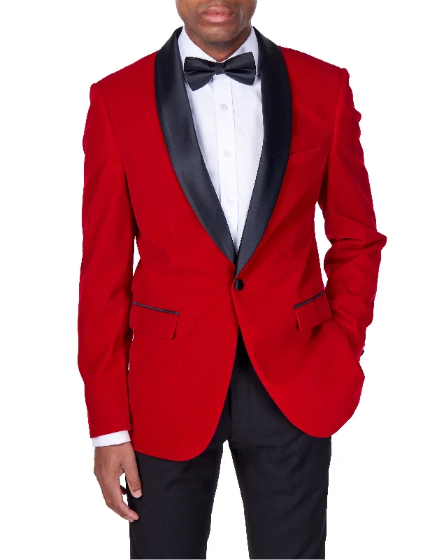 Men's modern tuxedo with satin collar -TUXEDO JES - Red Soft Velvet Jacket