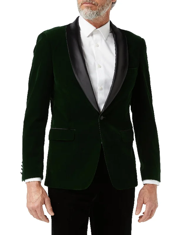 Men's designer formal tuxedo for weddings -TUXEDO MAK - Green Soft Velvet Jacket