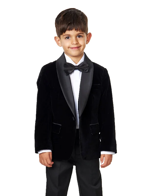 Men's custom tuxedo jacket for corporate event -TUXEDO TIM - BOYS BLACK VELVET BLAZER