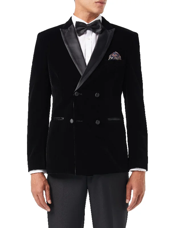 Men's slim fit tuxedo for dinner party guests -SMITH - TUXEDO VELVET DOUBLE BREASTED BLAZER