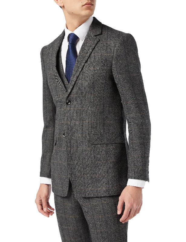 Men's custom tuxedo jacket for special events -TWEED CHECK HERRINGBONE GREY JACKET