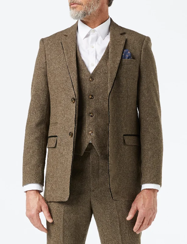 Best men's tuxedo for winter weddings -TWEED TAN TAILORED JACKET