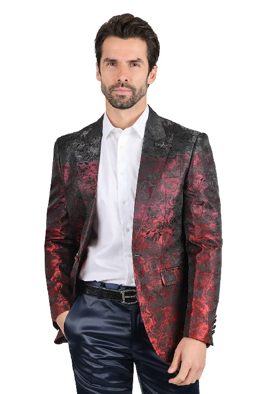 Men's slim fit wool tuxedo for evening event -Two Tone Floral Blazer