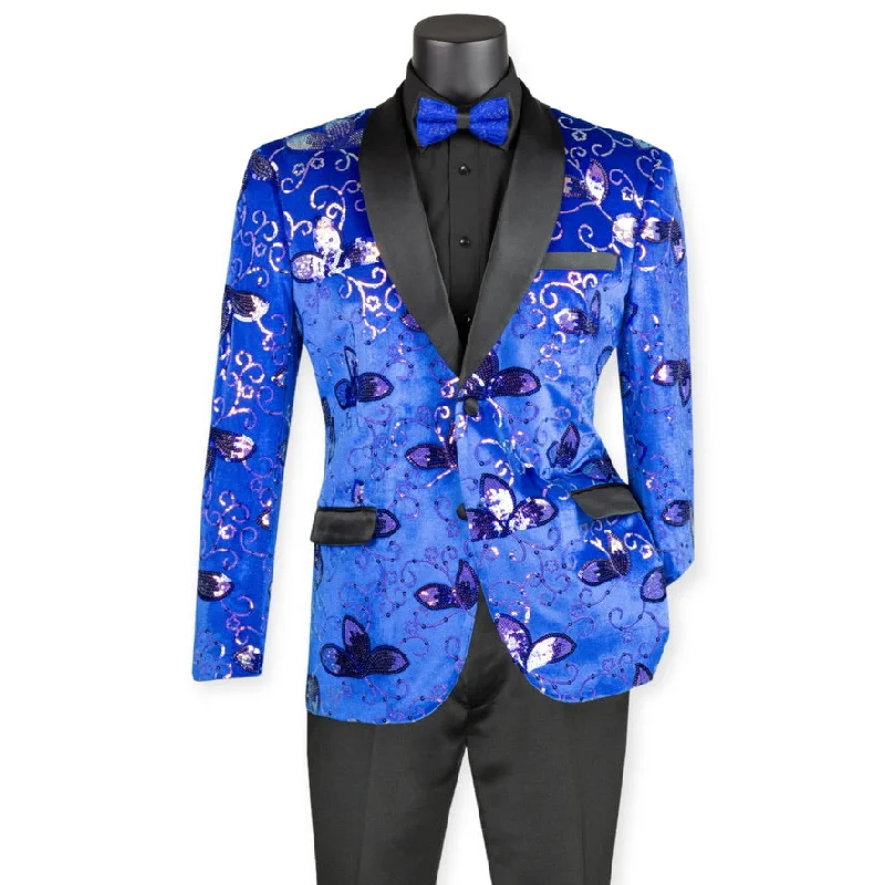 Men's slim fit wedding tuxedo with vest -VINCI: Velvet Sequin Blazer BSQ-4