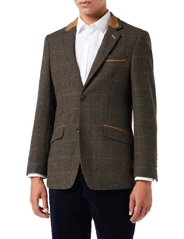 Men's modern tuxedo with satin lapels for wedding -VITORI - GREEN TWEED CHECK JACKET