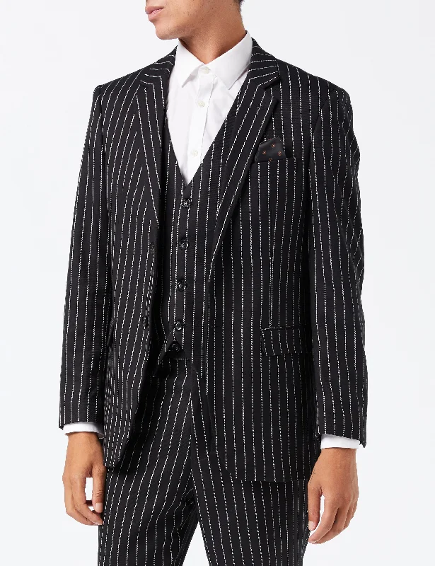 Men's formal tuxedo for corporate events -WHITE PIN STRIPE BLACK JACKET