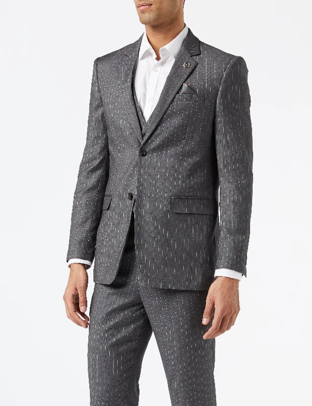 Men's formal tuxedo for office gala -WHITE PIN STRIPE GREY JACKET