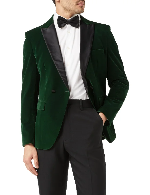 Men's premium wool tuxedo for business events -WILLS - Green Soft Velvet Dinner Jacket