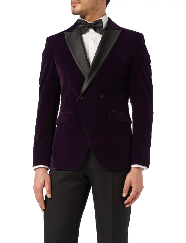 Men's elegant navy tuxedo jacket -WILLS - Purple Soft Velvet Dinner Jacket