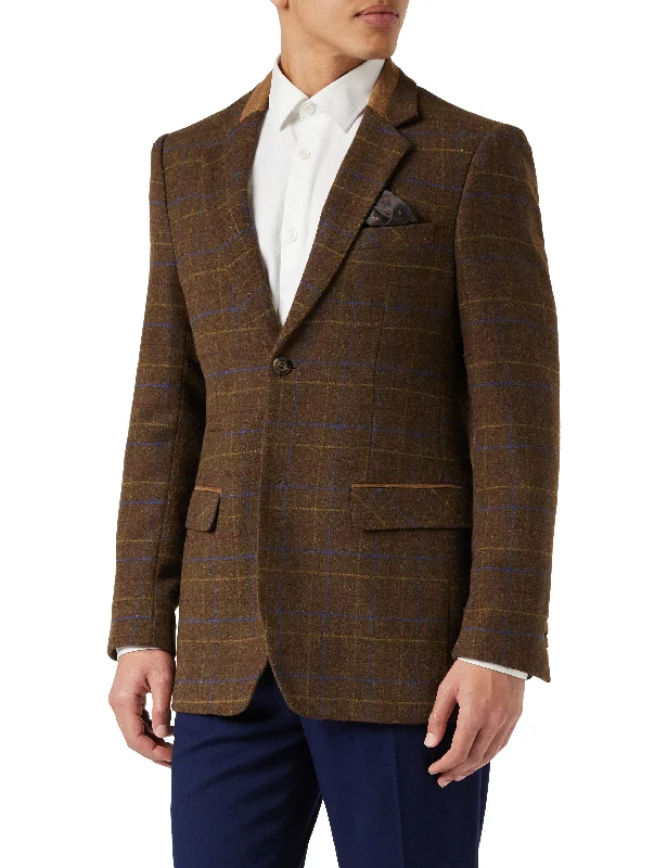 Men's tailored tuxedo for wedding -CHESTER - Brown Tweed Check Blazer