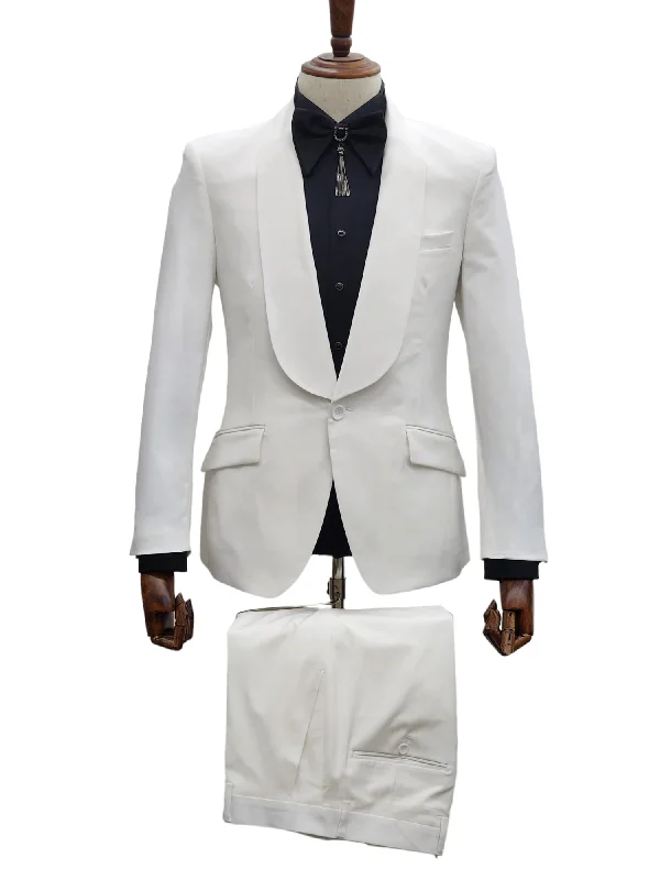 Men's premium wool tuxedo for business events -1 Button Slim Fit Suit FF1S-TRS Off White