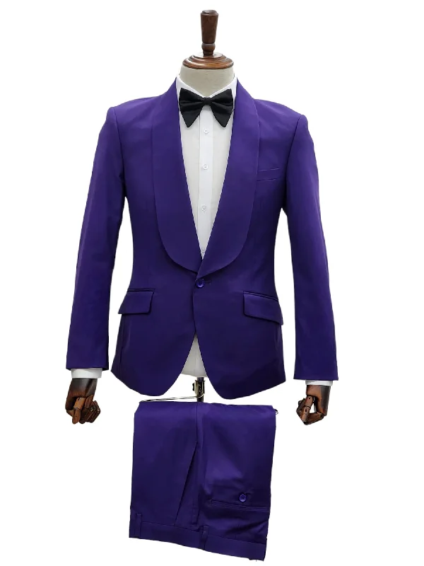 Men's elegant grey tuxedo with satin lapels -1 Button Slim Fit Suit FF1S-TRS Purple