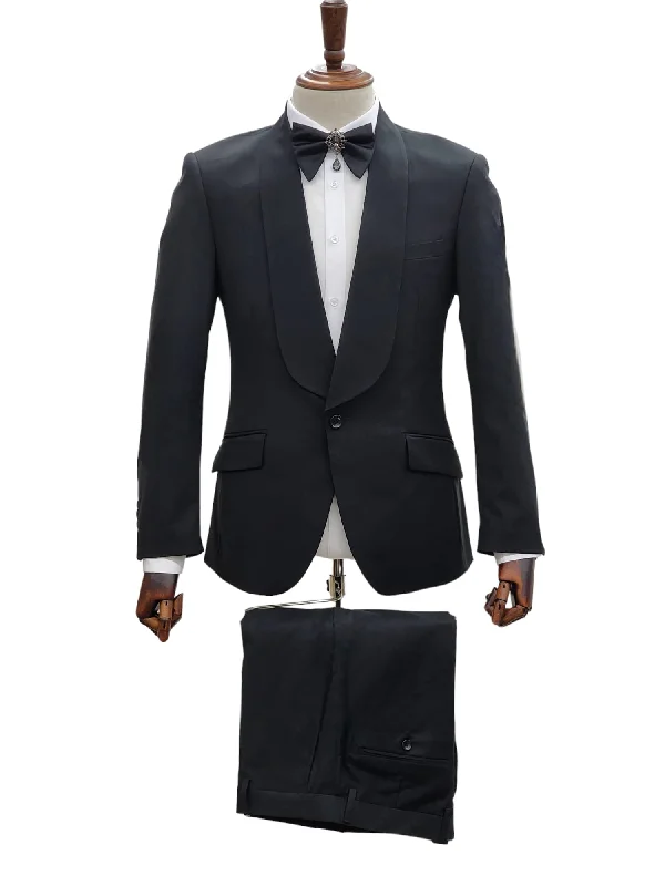 Men's luxurious black tuxedo for office event -1 Button Slim Fit Suit FF1S-TRS Black