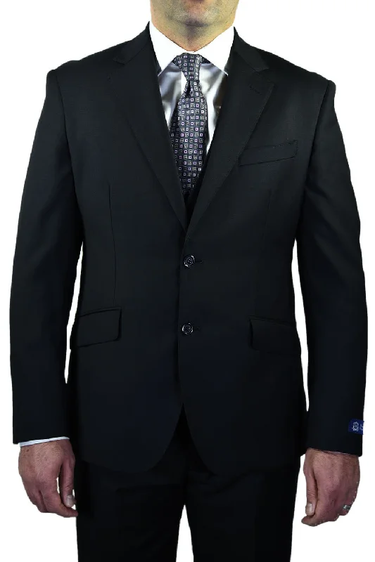 Men's tailored wool tuxedo with bowtie -Berragamo "Elegant" Solid Black 3-Piece Slim Fit Suit