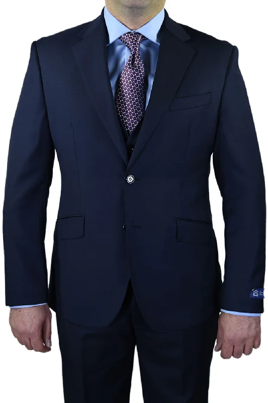 Men's formal tuxedo for corporate events -Berragamo "Elegant" Solid Navy 3-Piece Slim Fit Suit