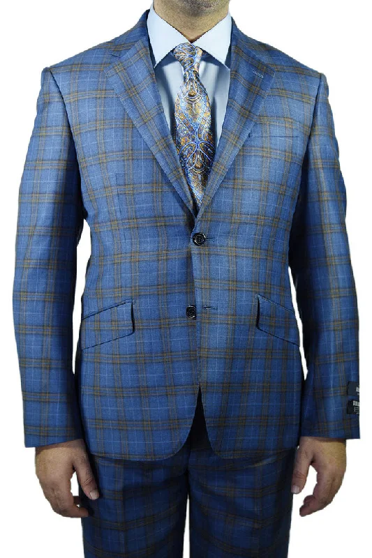 Men's designer tuxedo for black tie event -Berragamo "Fancy" Blue Windowpane Slim Fit Suit