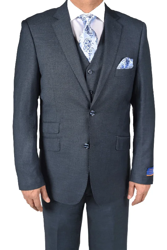 Men's slim fit tuxedo for evening reception -Berragamo "Lazio" Blue 2-Button Notch Slim Fit Sharkskin Suit