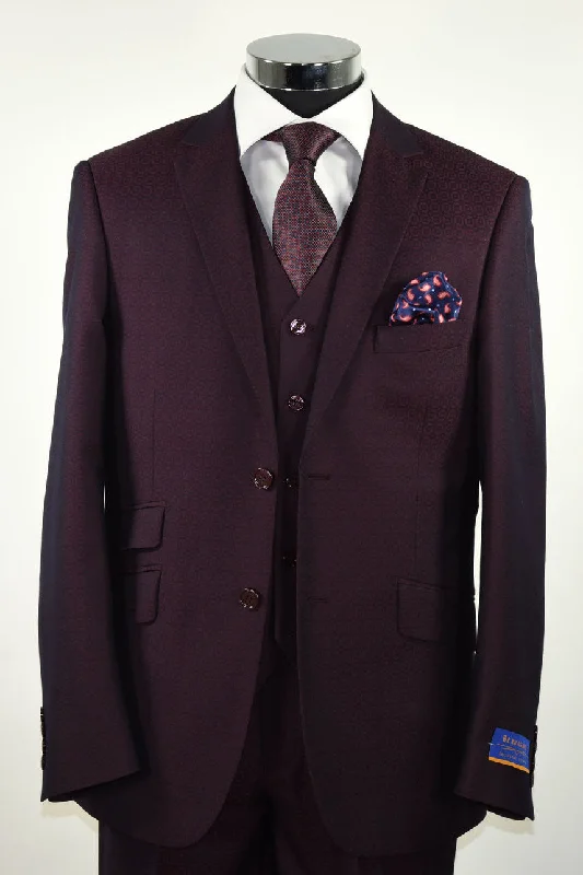 Men's custom tuxedo jacket for formal events -Berragamo "Lazio" Solid Burgundy 3-Piece Slim Fit Suit