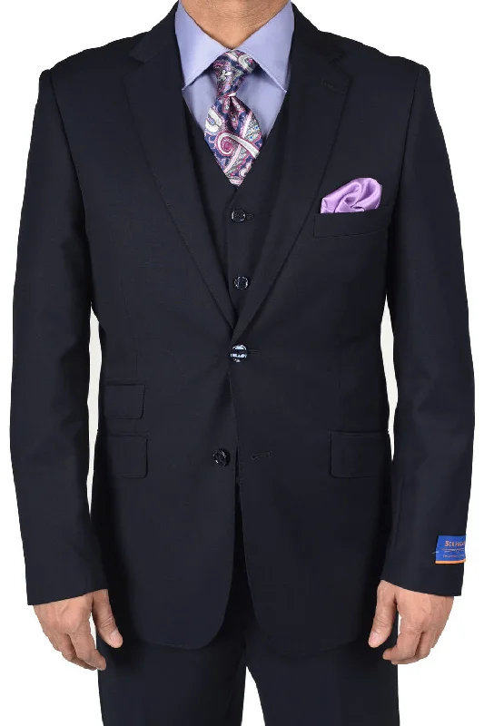 Men's formal navy tuxedo for dinner party -Berragamo "Lazio" Solid Navy 2-Button Notch Slim Fit Suit