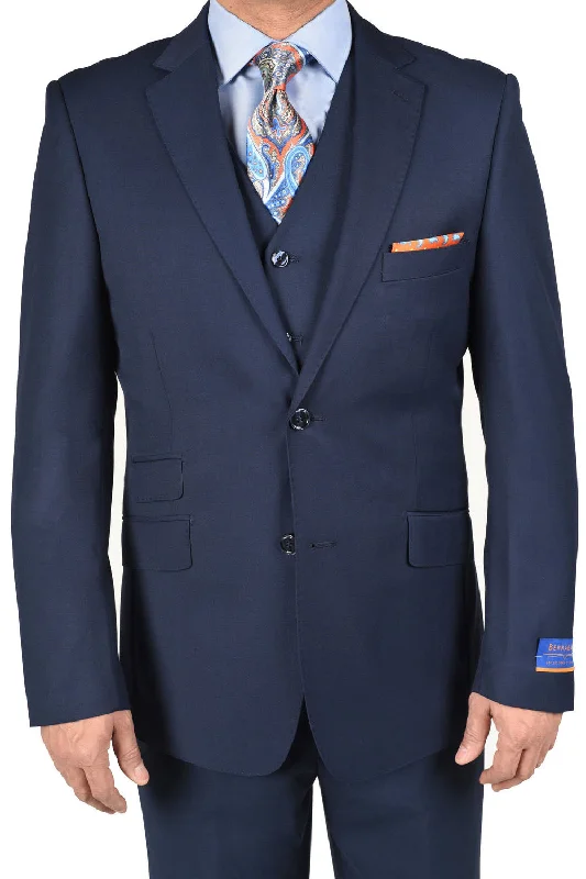 Men's classic black tuxedo jacket with bowtie -Berragamo "Lazio" Solid New Blue 2-Button Notch Slim Fit Suit