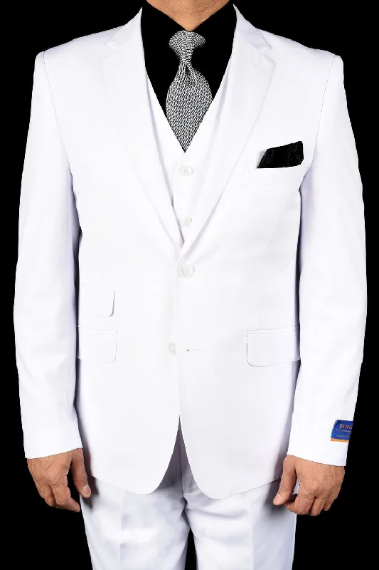 Men's premium black tuxedo for wedding -Berragamo "Lazio" Solid White 2-Button Notch Slim Fit Suit